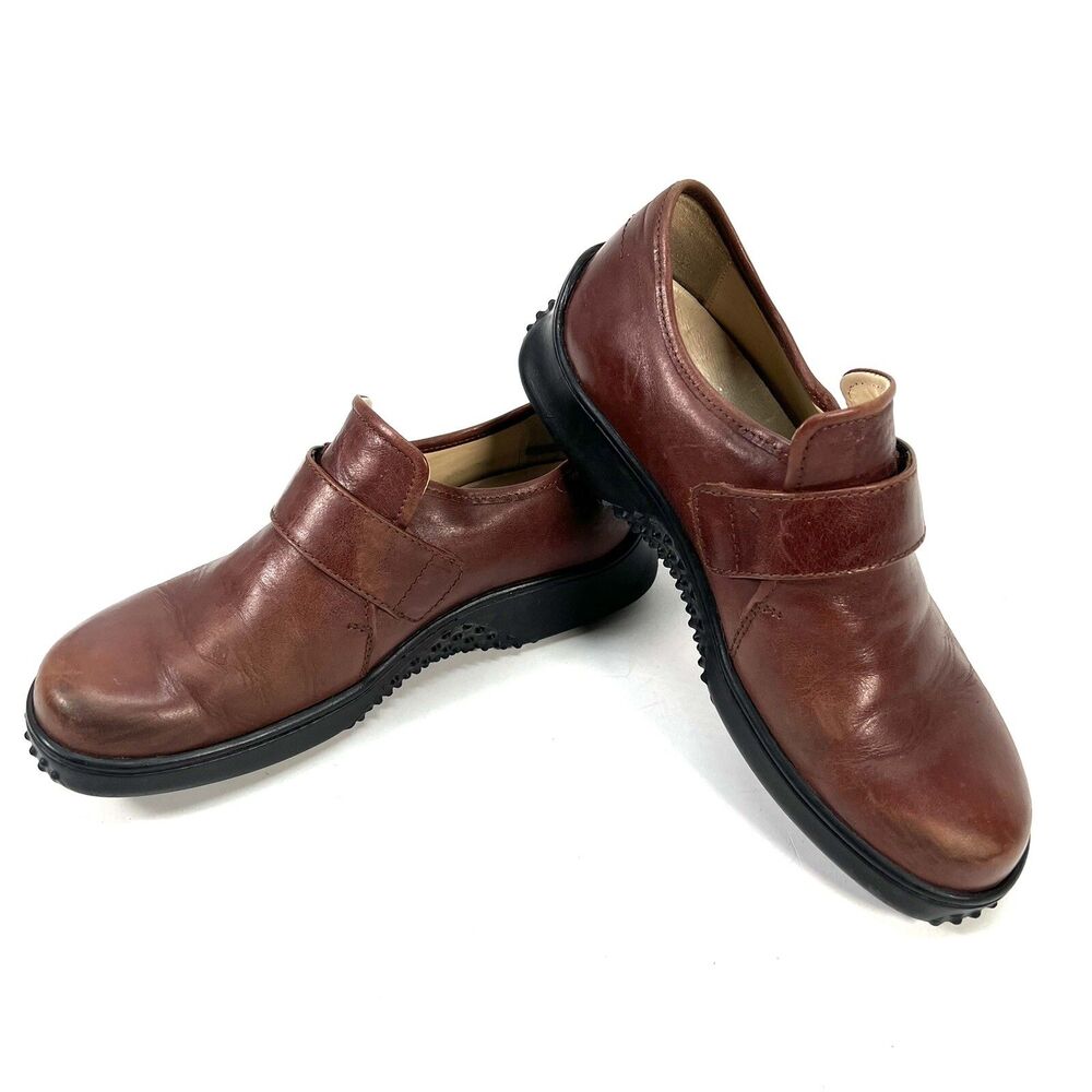 Women's Brown Leather Wolky Slip On Shoes Mules, Comfort Size EU 41 / US10-10.5